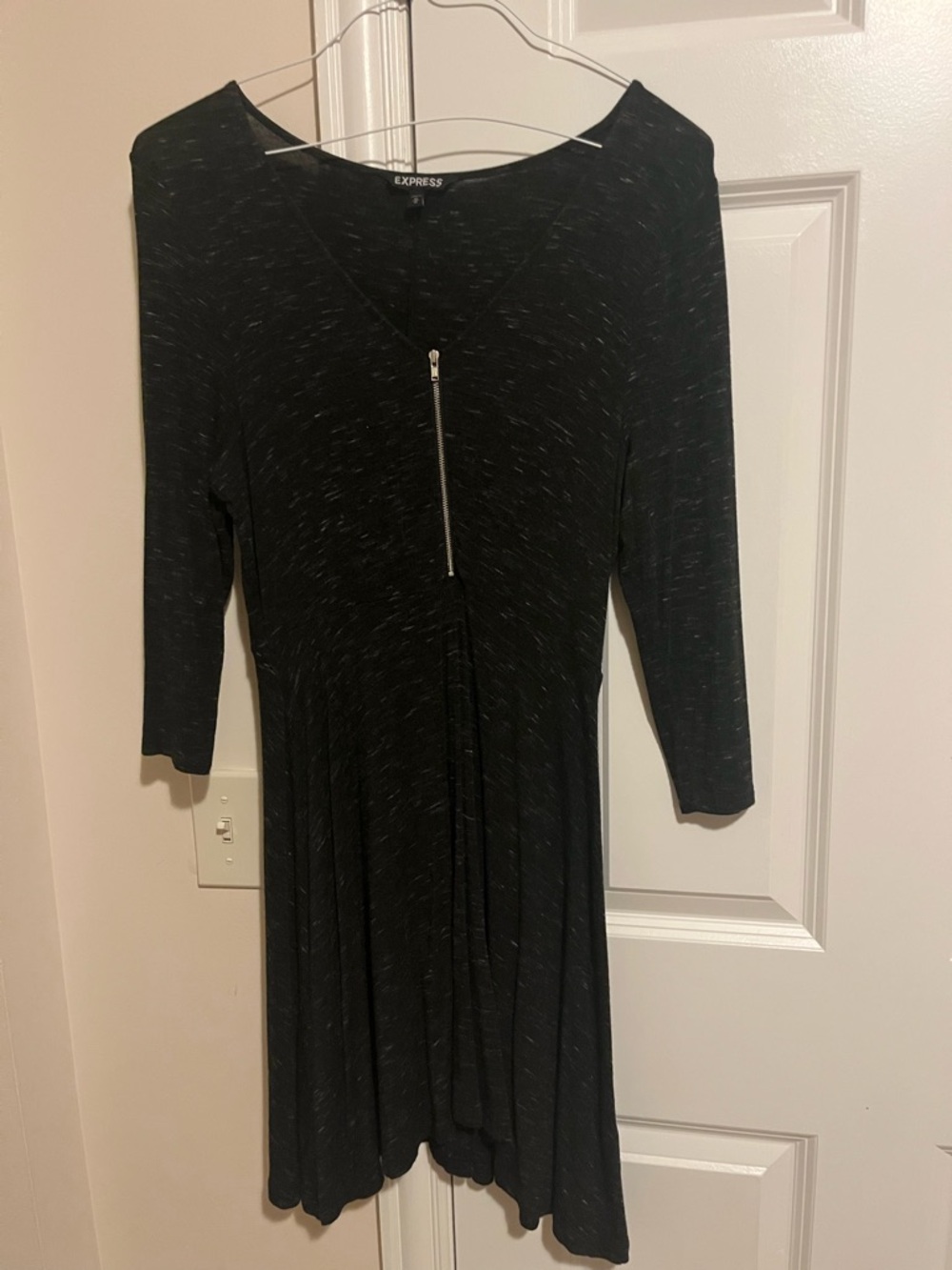 Express Black Heather Zip-Front Long Sleeve Dress